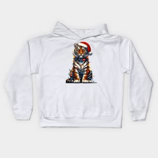 Tiger Wrapped In Christmas Lights Kids Hoodie